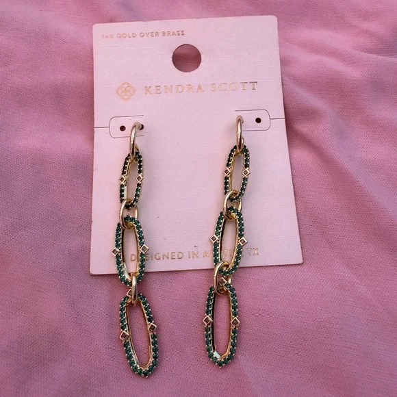 Kendra Scott Kadyn Linear Earrings - Green Mix NWT - Picture 2 of 5